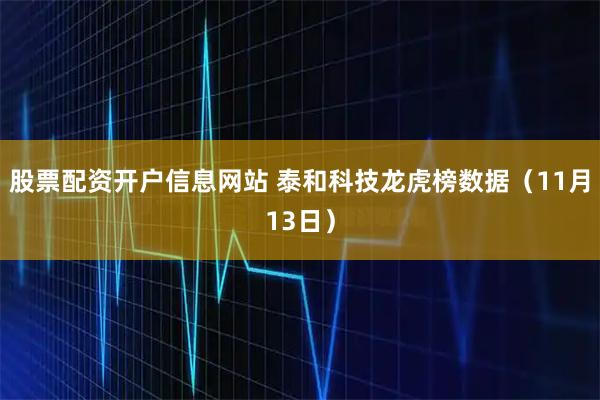 股票配资开户信息网站 泰和科技龙虎榜数据（11月13日）